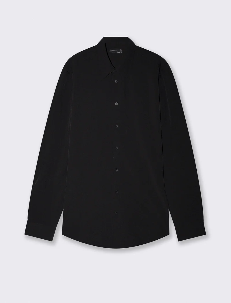 Camicia Regular Fit in Tessuto Tecnico - Nero