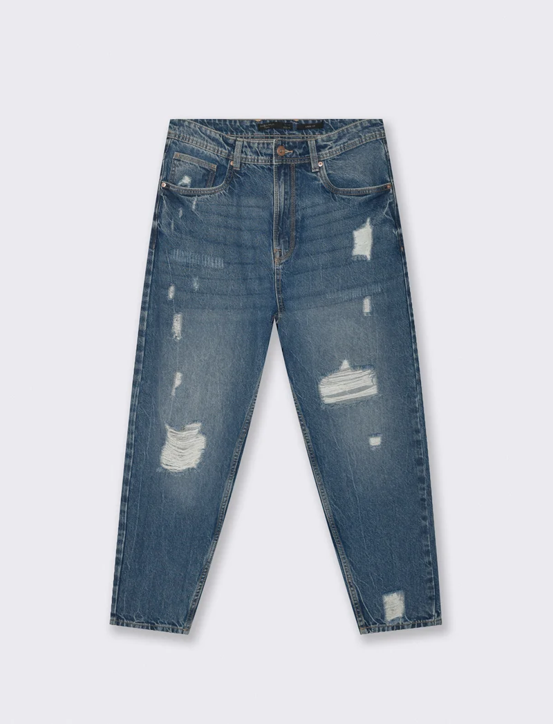 Jeans denim medio loose fit con strappi - Denim