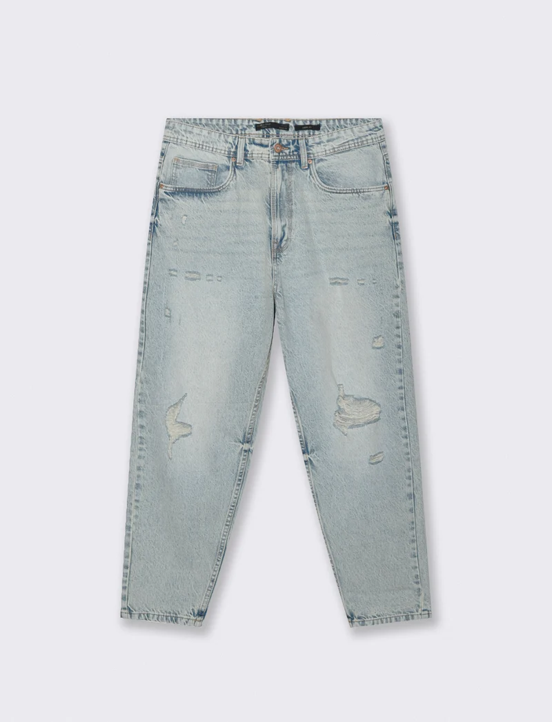 Jeans denim chiaro loose fit con strappi - Denim chiaro