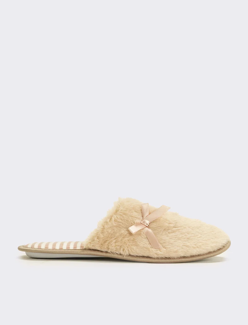 Pantofola donna con fiocco - Beige