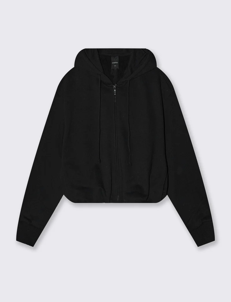 Felpa con risvolto e cappuccio pratico - Nero