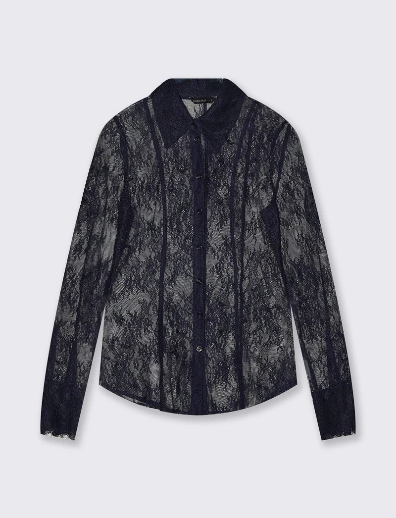 Camicia in rete lunga con pizzo raffinato - Verde petrolio
