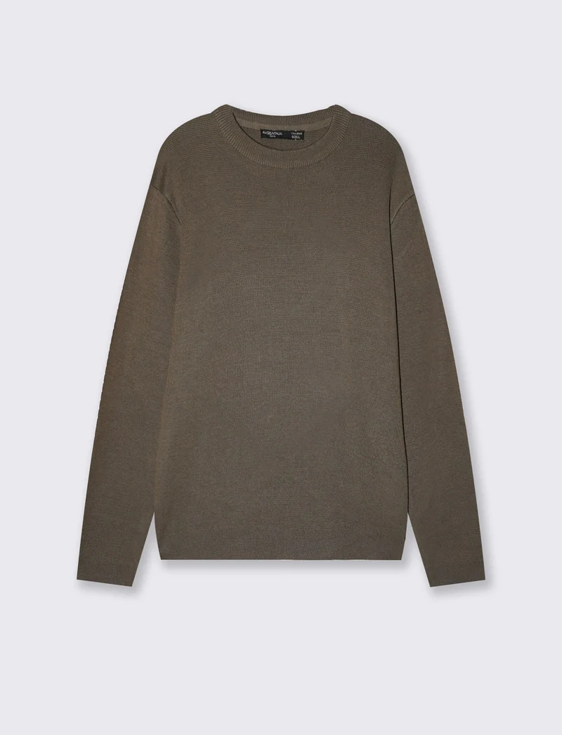 Maglia girocollo jacquard in misto cotone - Grigio fango