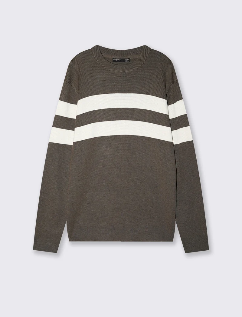 Maglia girocollo con fascia a contrasto - Grigio fango