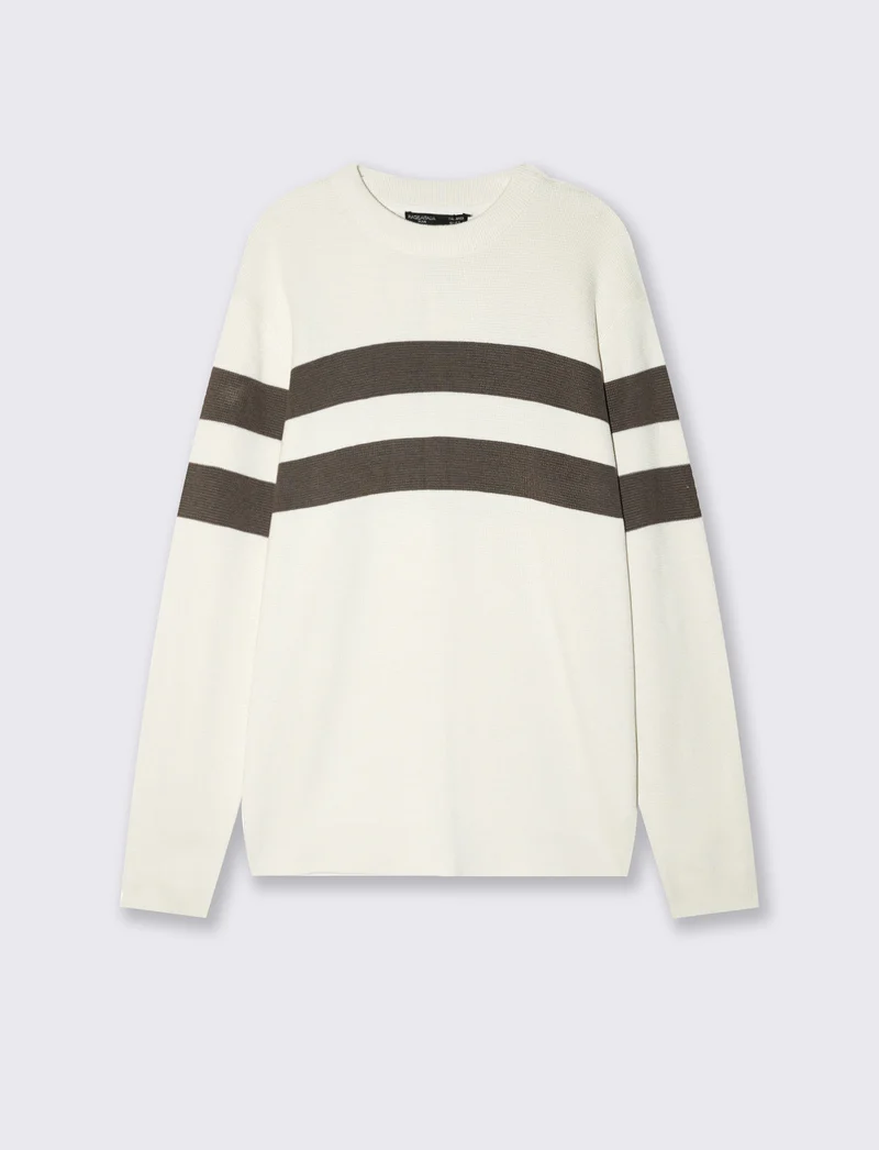 Maglia girocollo con fascia a contrasto - Bianco sporco