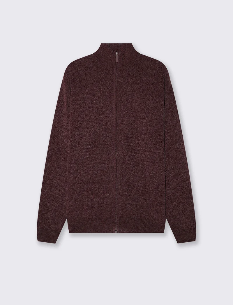 Maglia Cardigan Basic in Ciniglia Regular Fit - Bordeaux