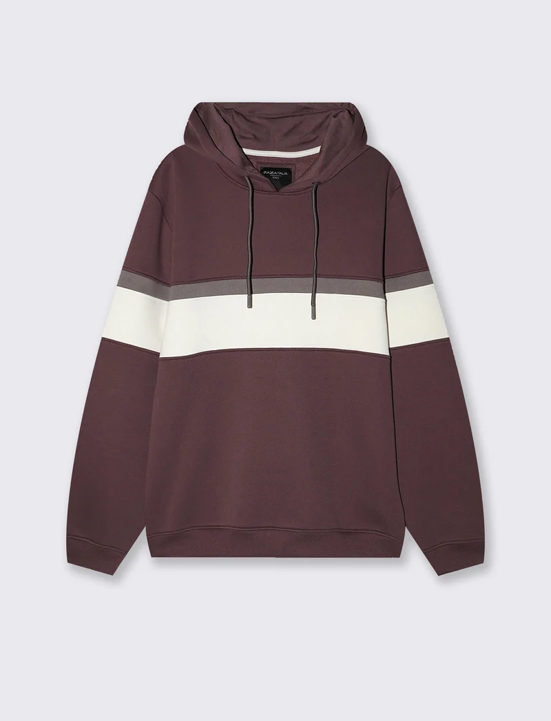 Felpa con cappuccio e fascia contrasto - Bordeaux