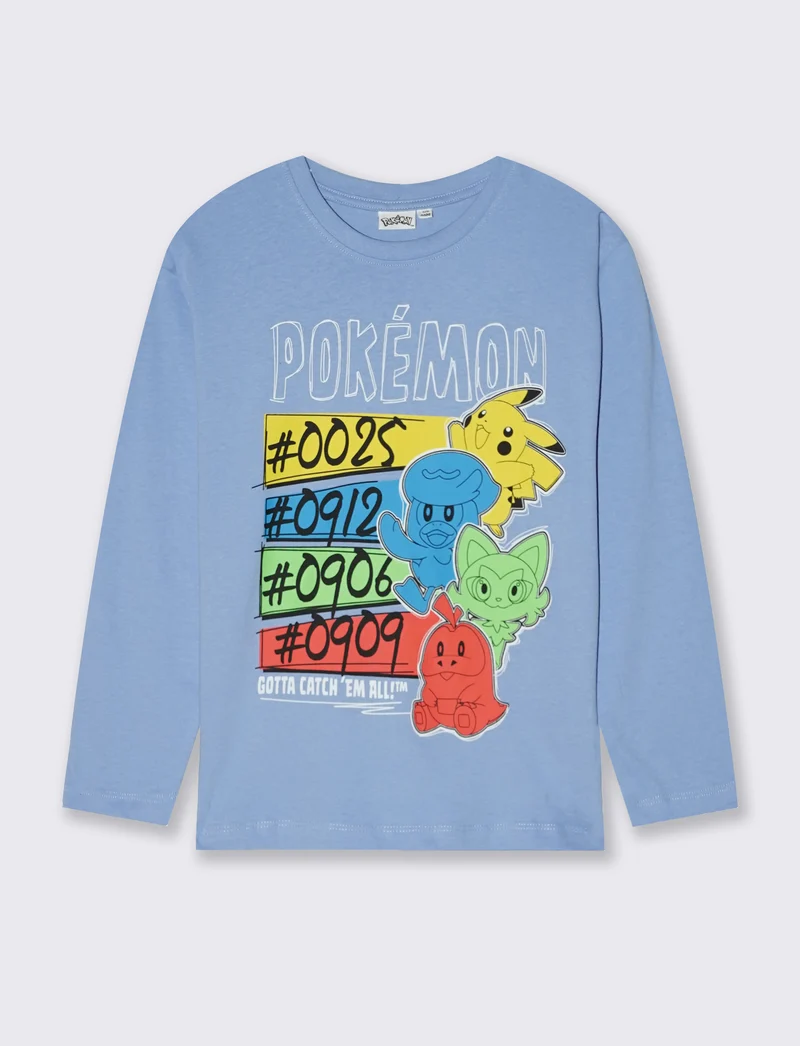 T-shirt maniche lunghe Pokemon in cotone - Azzurro