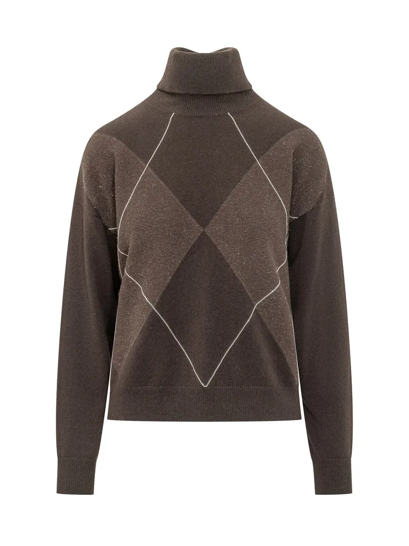 Maglia Dolcevita con Motivo Argyle