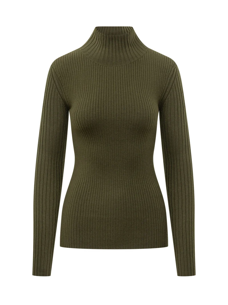 Maglia a Coste con Collo Alto