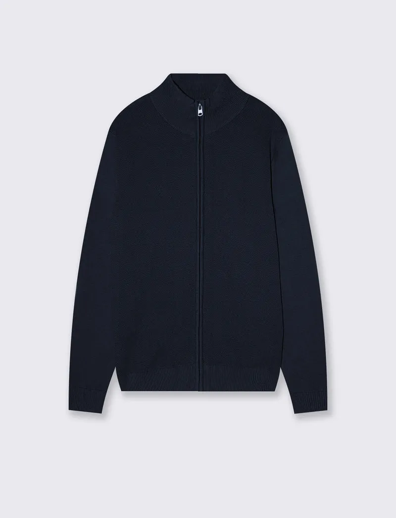 Maglia Cardigan Lupetto Jacquard Uomo - Blu