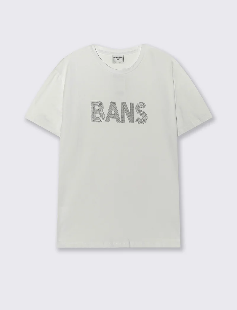 T-shirt cotone elasticizzato con stampa 3D - Bianco