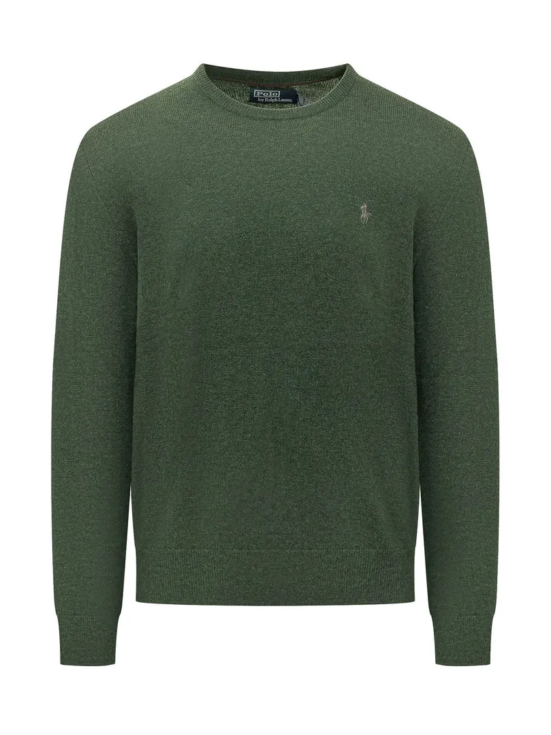 Pullover Girocollo con Ricamo Logo sul Petto
