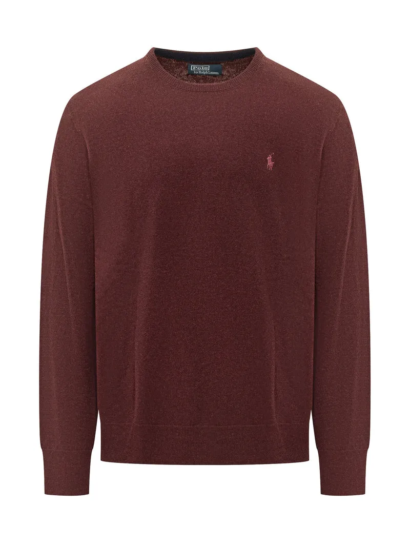 Pullover Girocollo con Ricamo Logo sul Petto