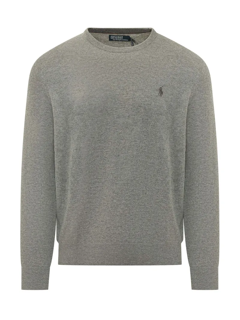 Pullover Girocollo con Ricamo Logo sul Petto