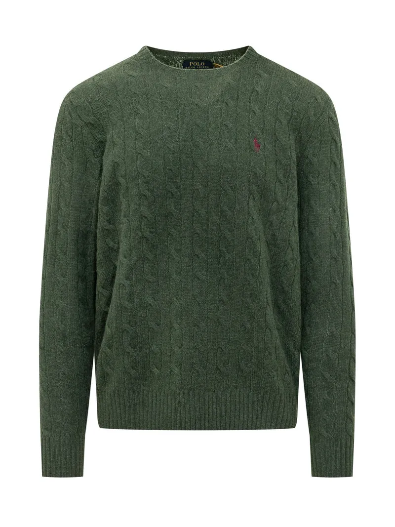 Pullover con Trecce e Ricamo Logo sul Petto