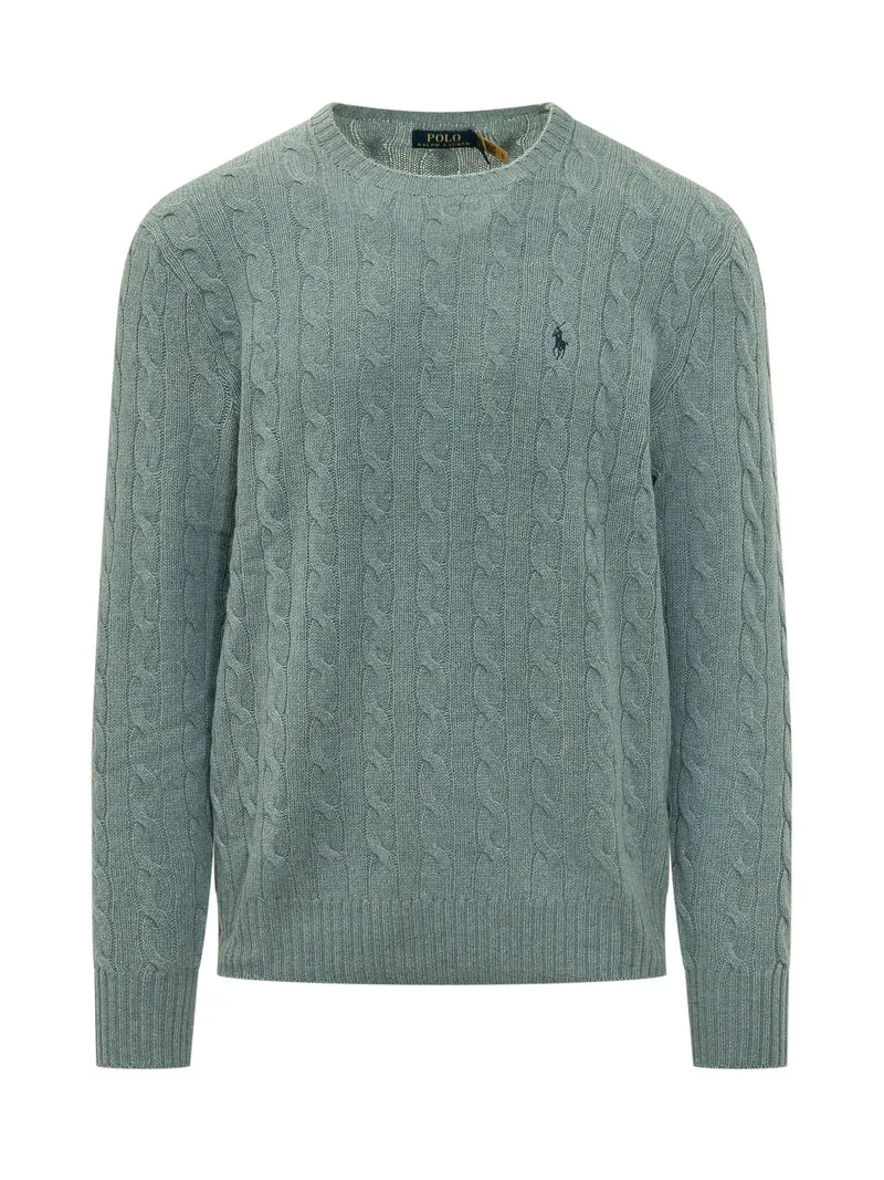 Pullover con Trecce e Ricamo Logo sul Petto