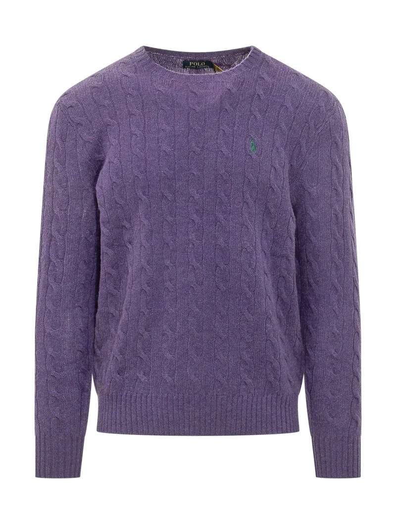 Pullover con Trecce e Ricamo Logo sul Petto