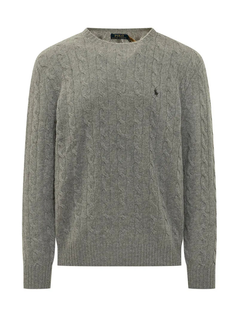 Pullover con Trecce e Ricamo Logo sul Petto