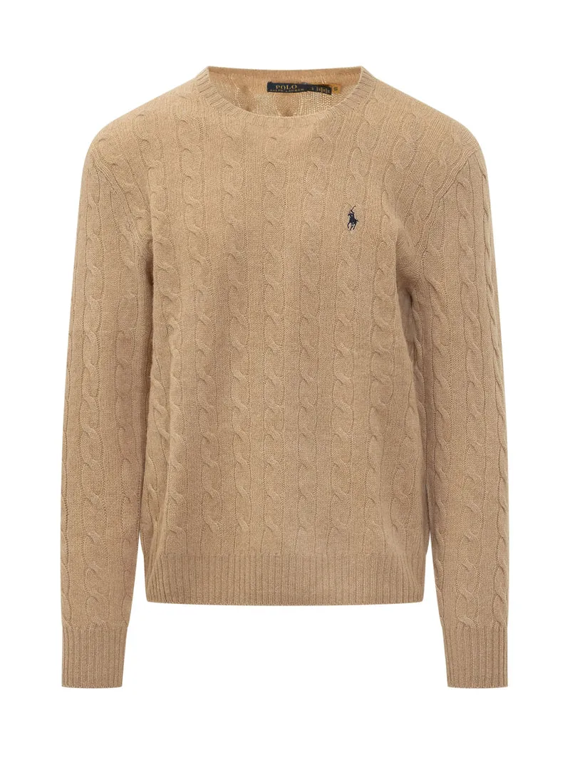Pullover con Trecce e Ricamo Logo sul Petto
