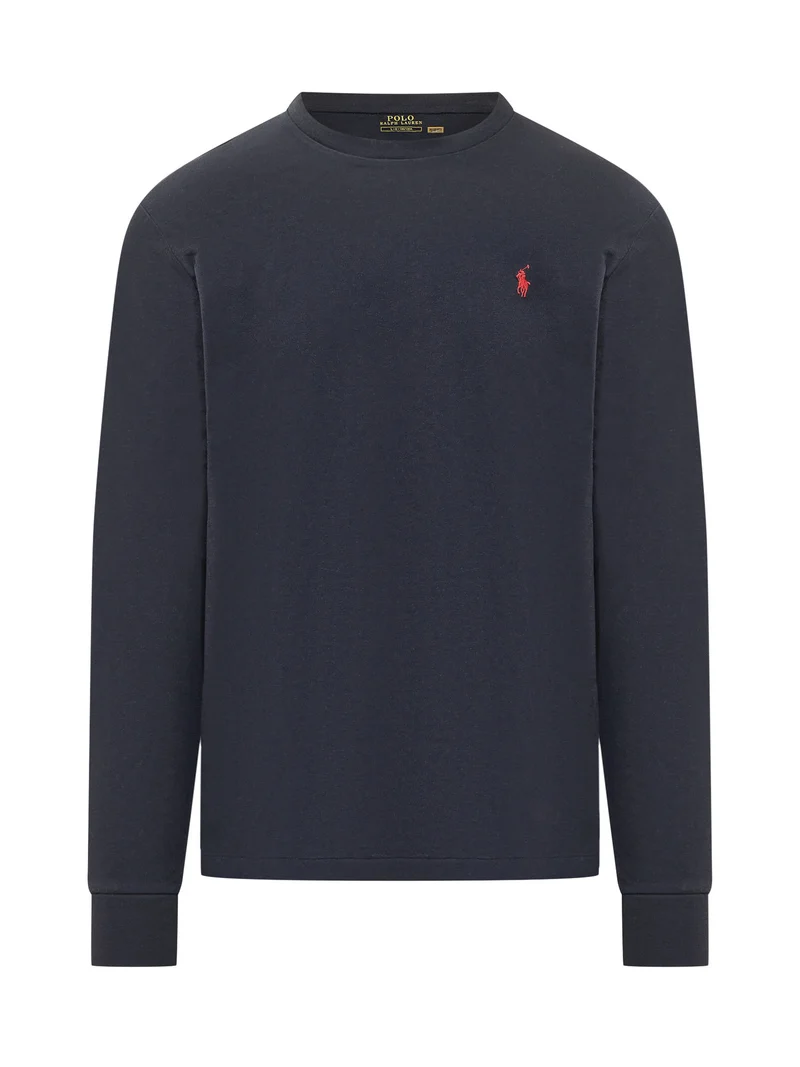 T-shirt a Maniche Lunghe con Ricamo Logo sul Petto