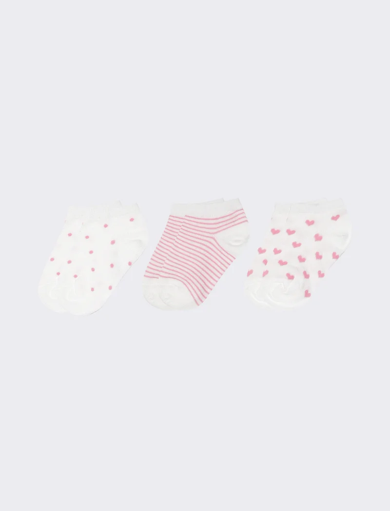 Calzini 3 paia: pois, cuori, strisce - Rosa