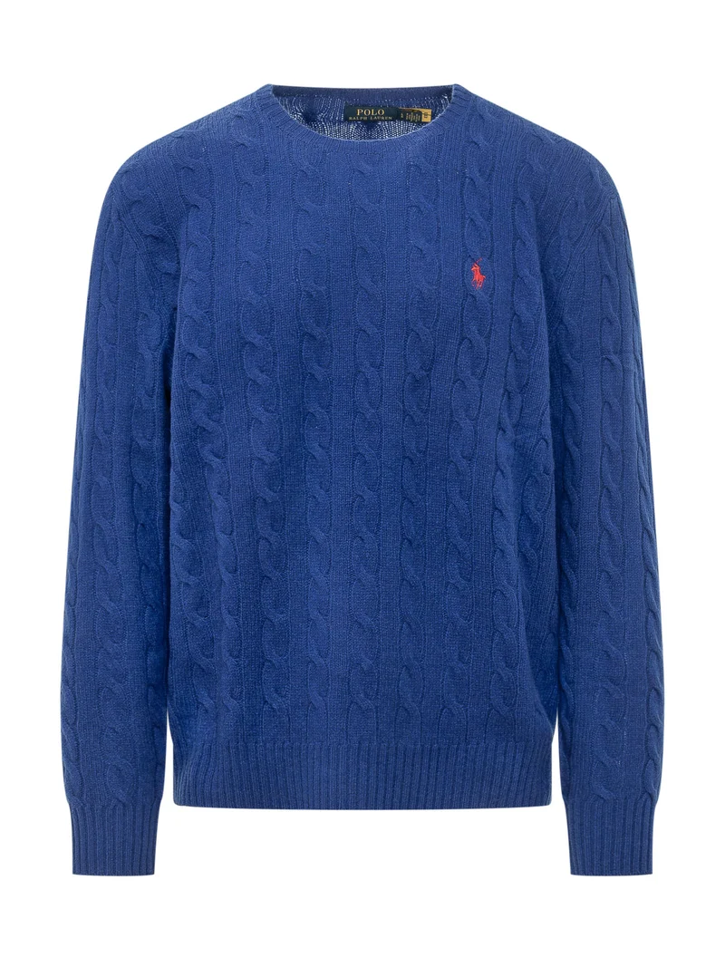 Pullover con Trecce e Ricamo Logo sul Petto