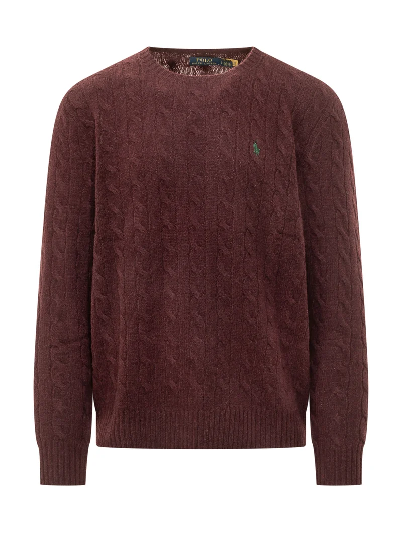 Pullover con Trecce e Ricamo Logo sul Petto