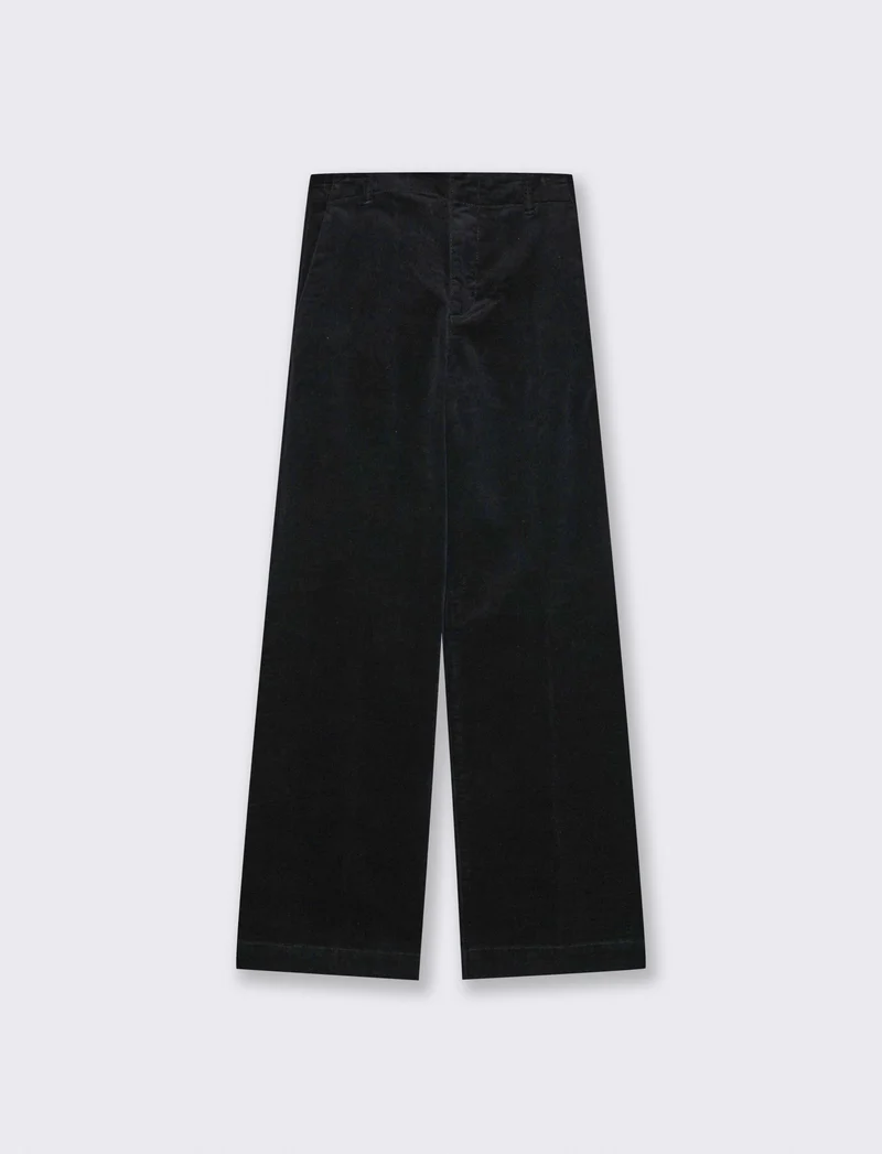 Pantalone in velluto wide leg con elastico - Nero