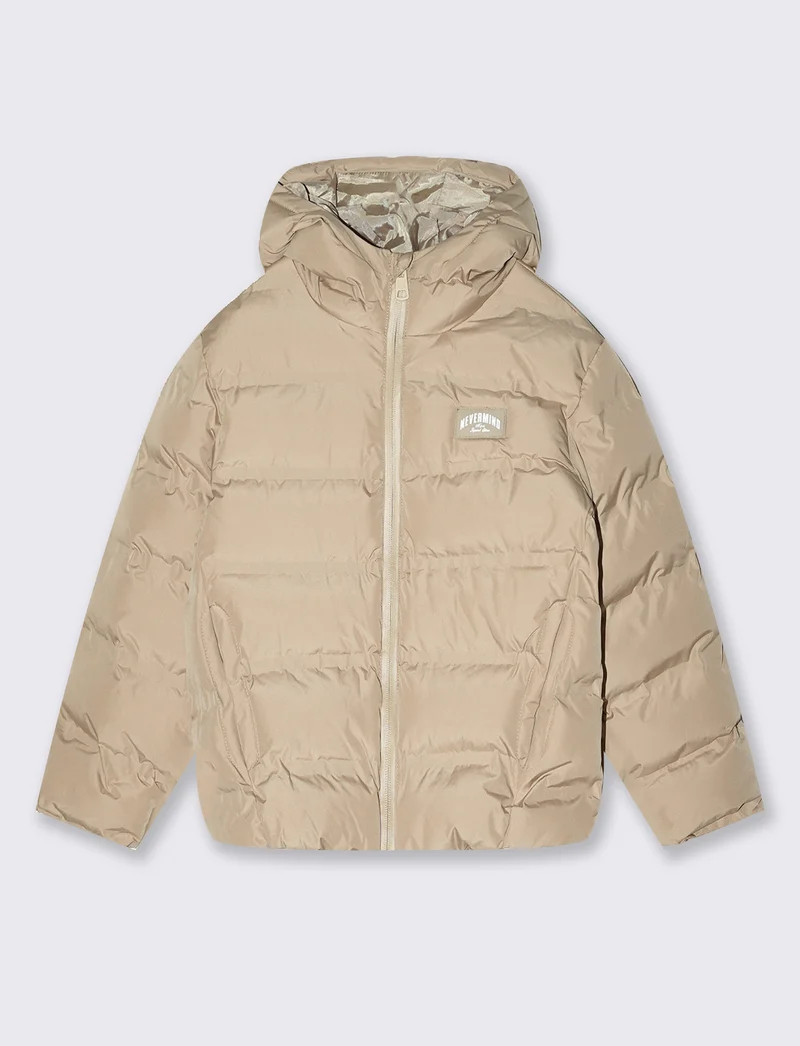 Giubbotto imbottito con cappuccio e tasche - Beige scuro