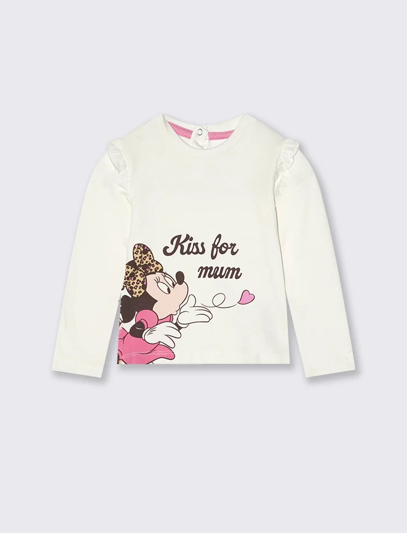 T shirt Minnie con rouches maniche lunga - Bianco latte