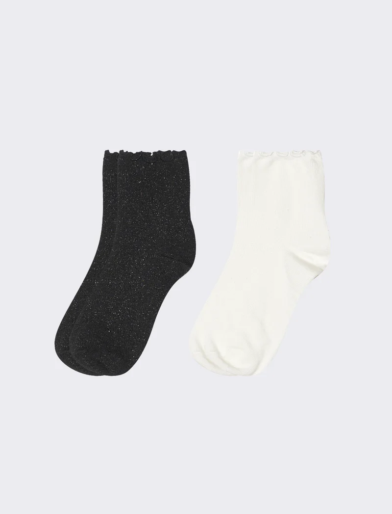 Calzini freel lurex - 2 paia - bianco/nero