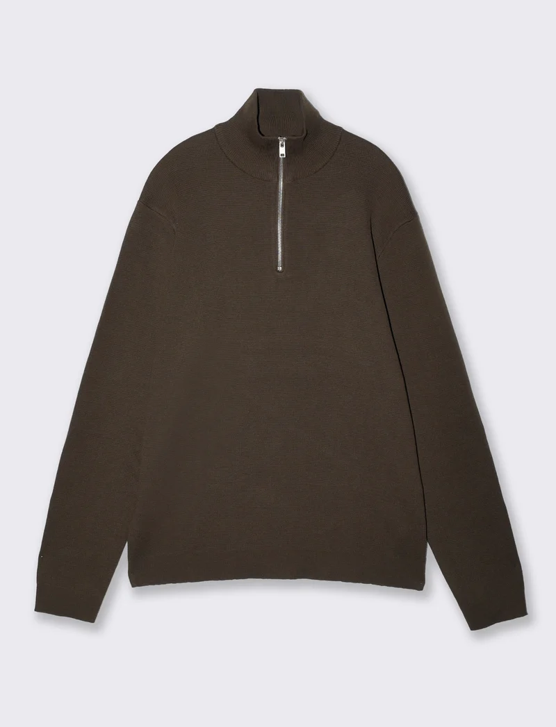 Maglia lupetto con cerniera regular fit - Moro