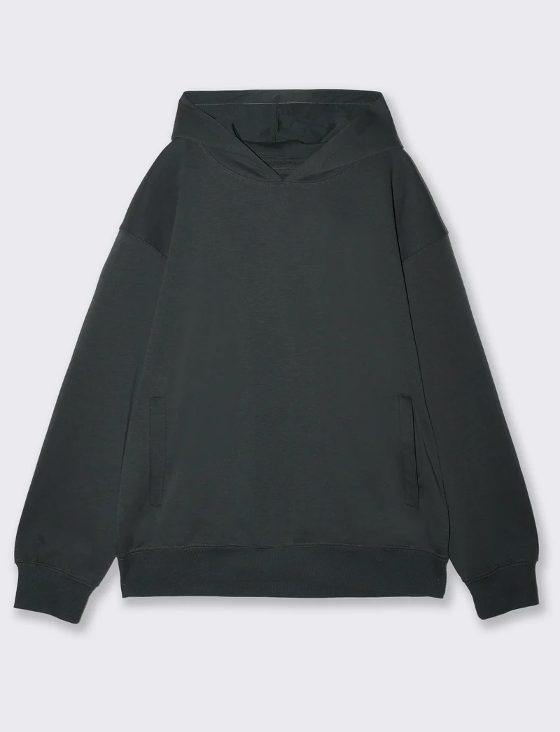 Felpa Cappuccio Relaxed Fit in Interlock - Verde