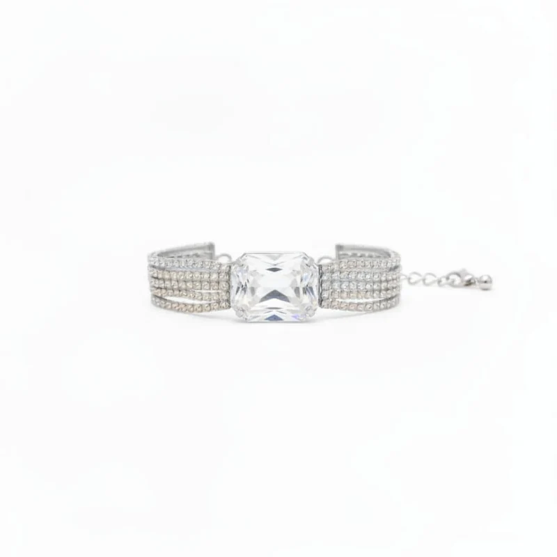 Bracciale in strass con grande pietra - Argento