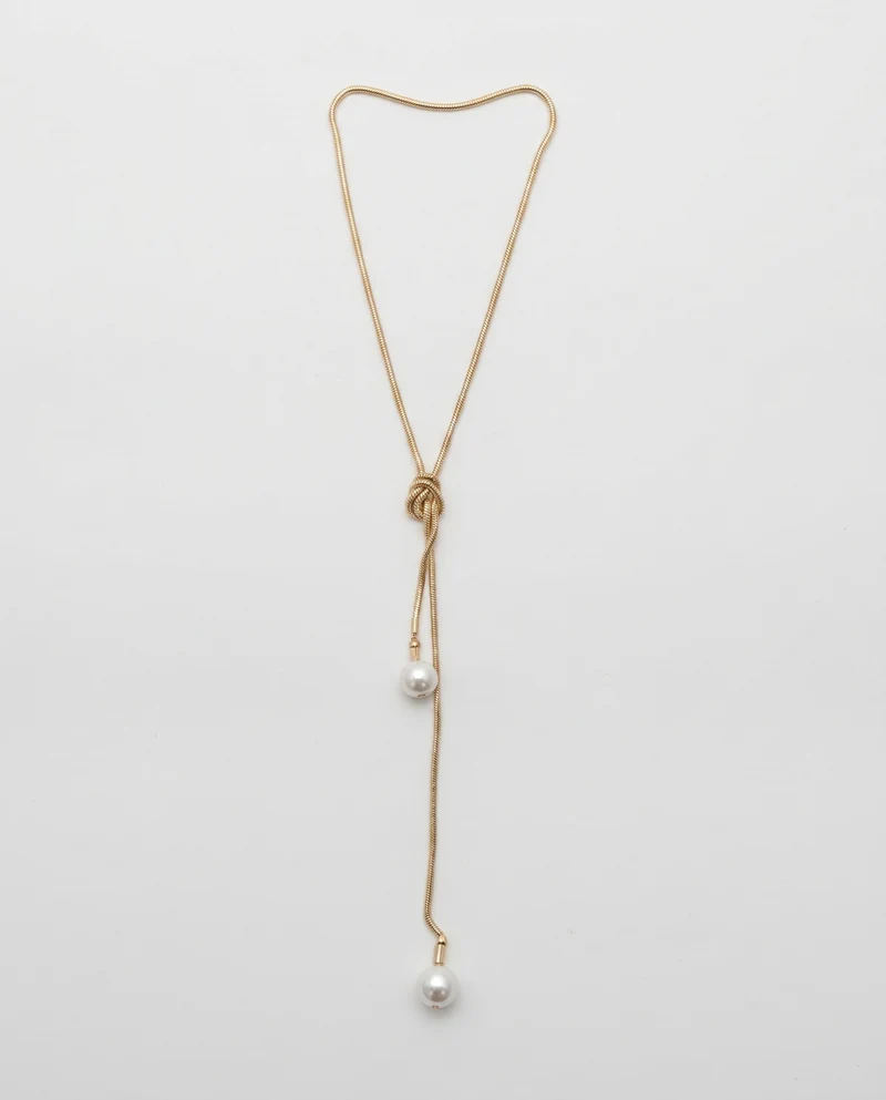 Collana nodo con perle coda di topo - Oro