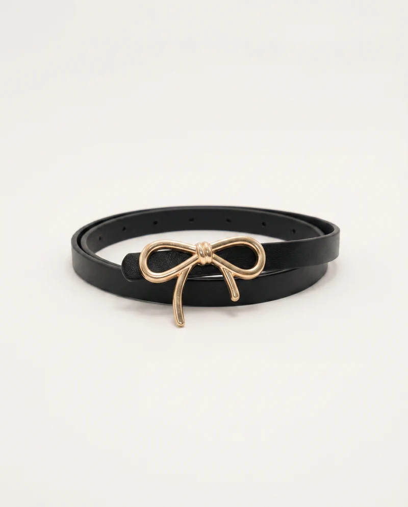 Cintura fibbia fiocco 1 cm elegante - Nero