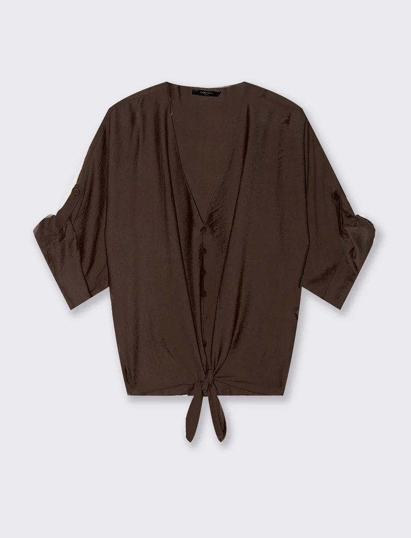 Camicia con fiocco sull'orlo - Marrone tabacco