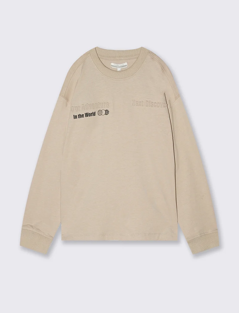 T-shirt in cotone con stampa in rilievo - Beige scuro
