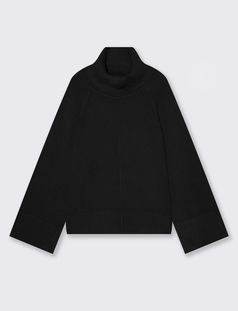 Pullover collo alto in punto milano ampio - Nero