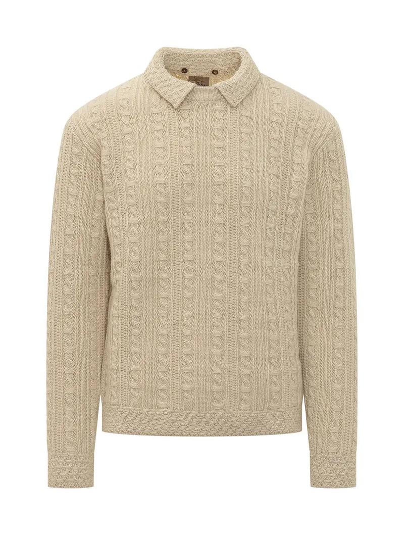 Maglione con Lavorazione a Trecce e Colletto