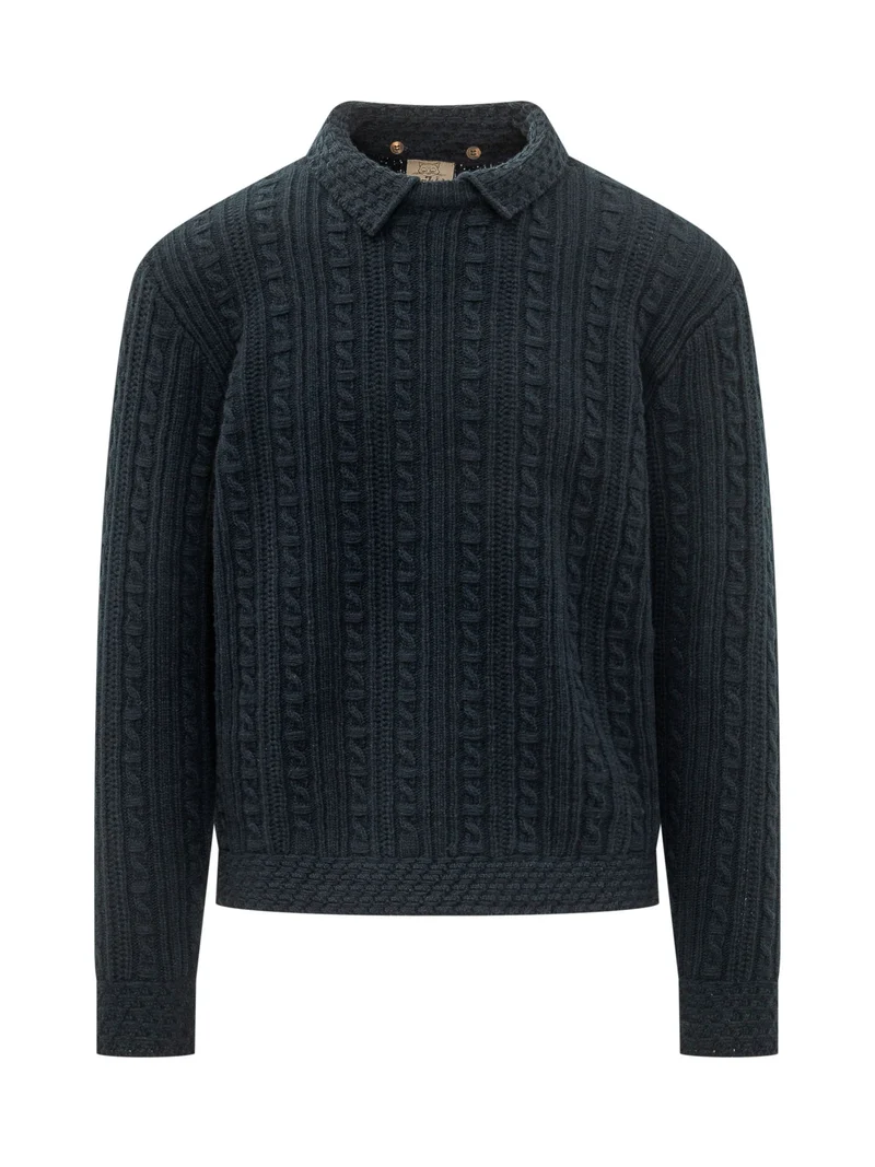 Maglione con Trama a Trecce e Colletto