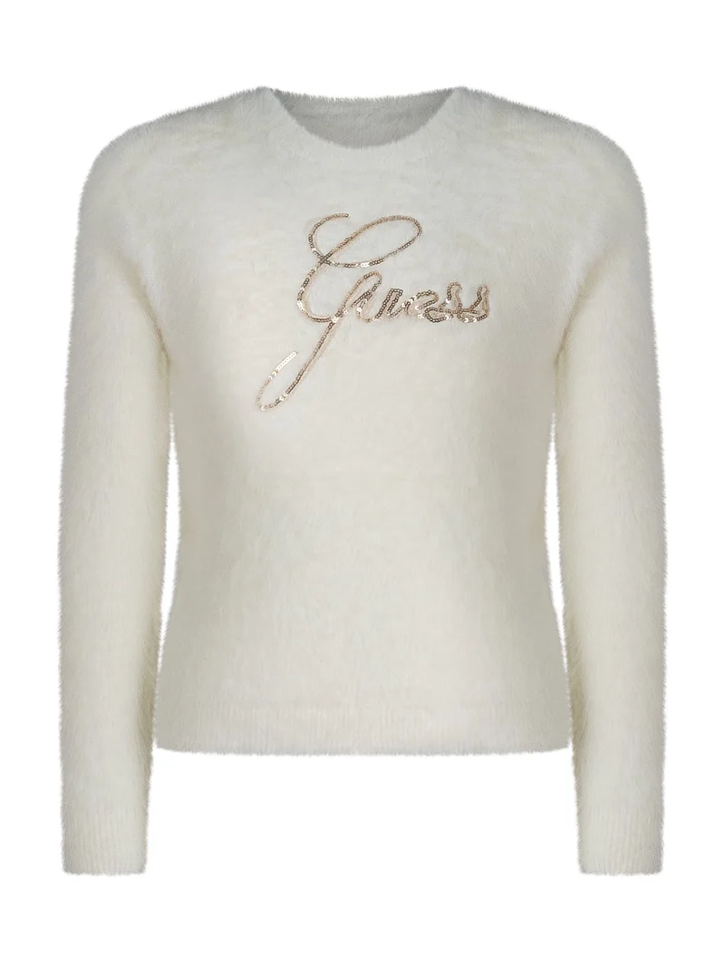 Maglia Girocollo con Lettering in Paillettes