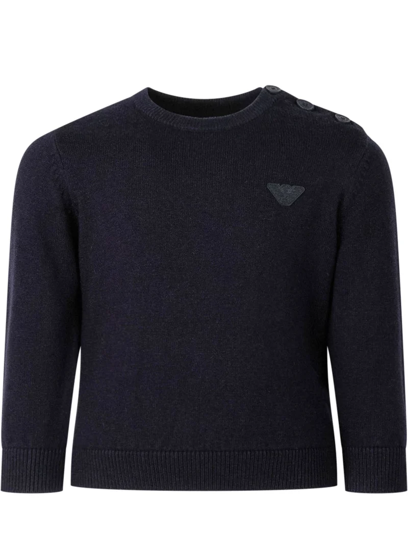 Pullover Girocollo con Bottoni sulla Spalla