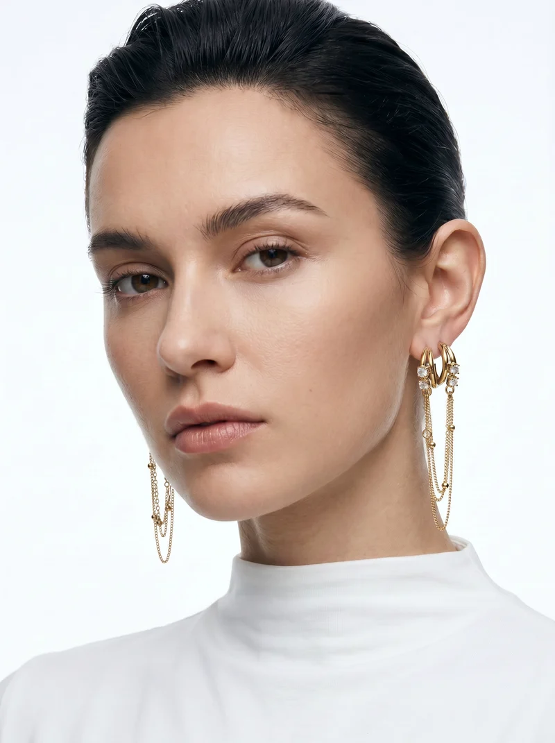 Orecchini cerchi con catenine pendenti - Oro