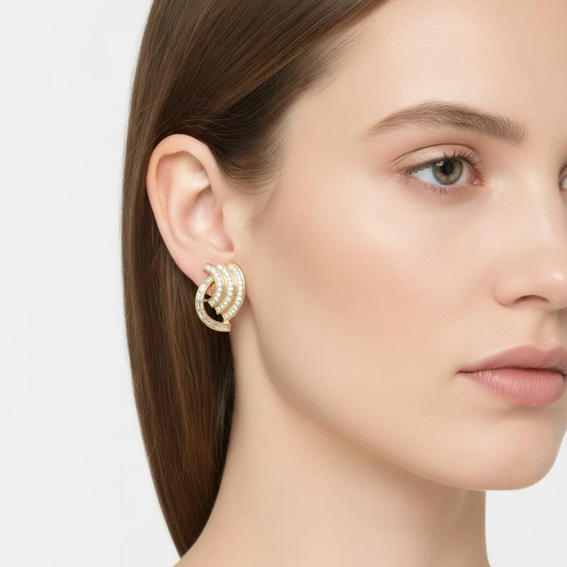 Orecchini clip strass onda eleganti - Oro