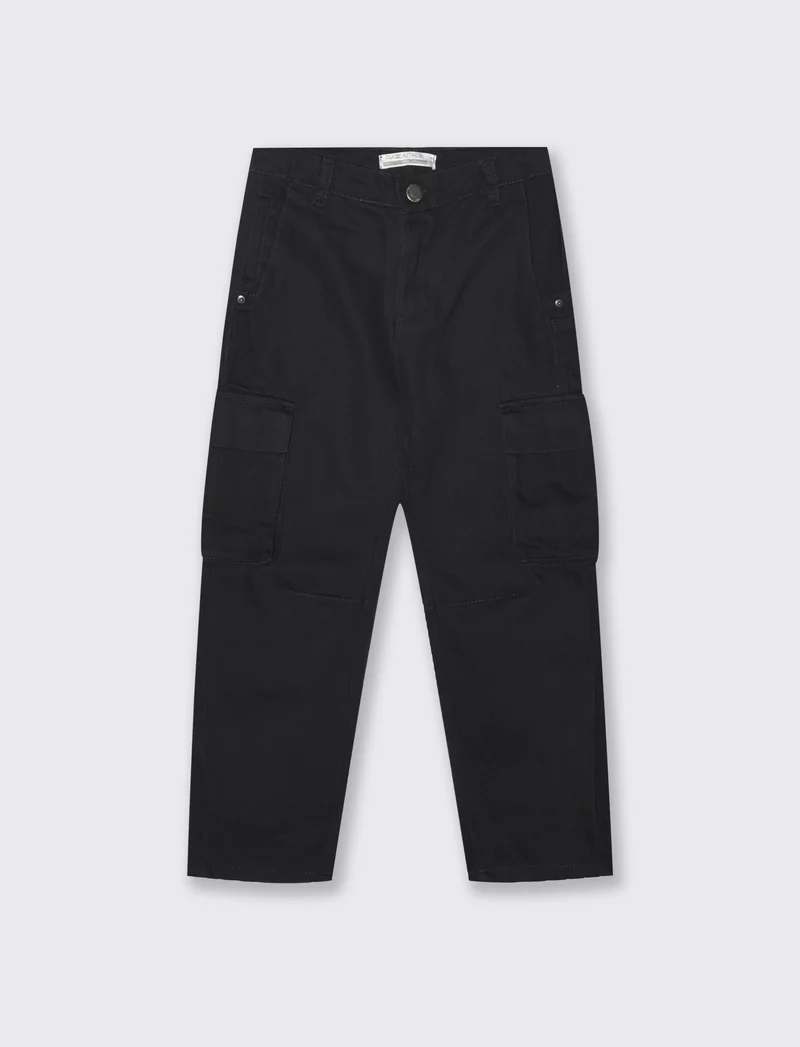 Jeans cargo in denim black con tasconi - Nero