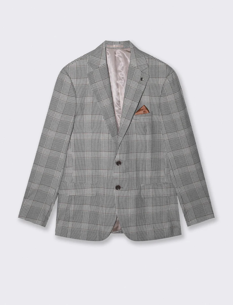 Blazer a Quadri Formal Fit con Colletto - Grigio