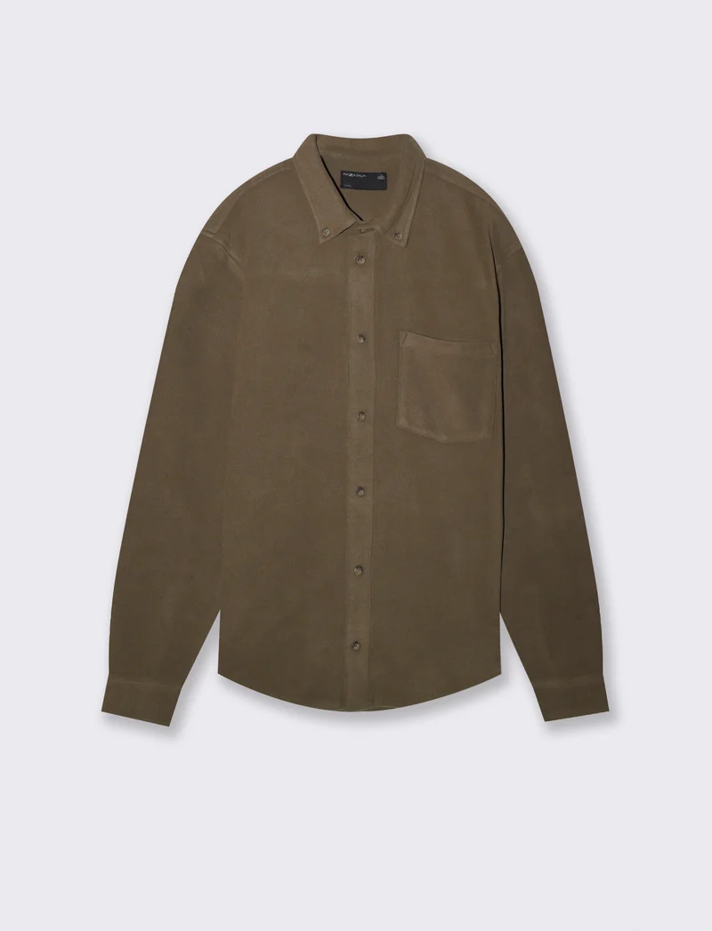 Camicia Bottondown in Pile Regular Fit - Verde kaki