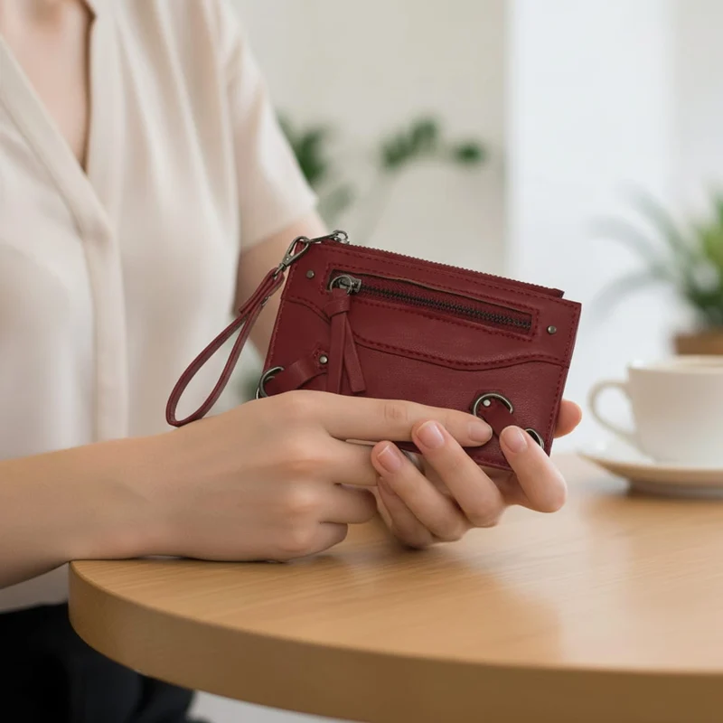 Portacarte con zip e gancetti - Rosso